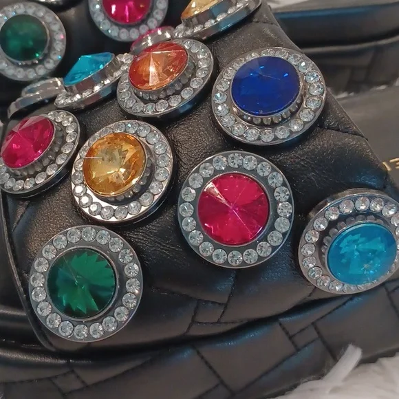 Kurt Geiger Rainbow Rhinestone Gem Crystal Leather Quilted Slip On Sandal New - Picture 5 of 15